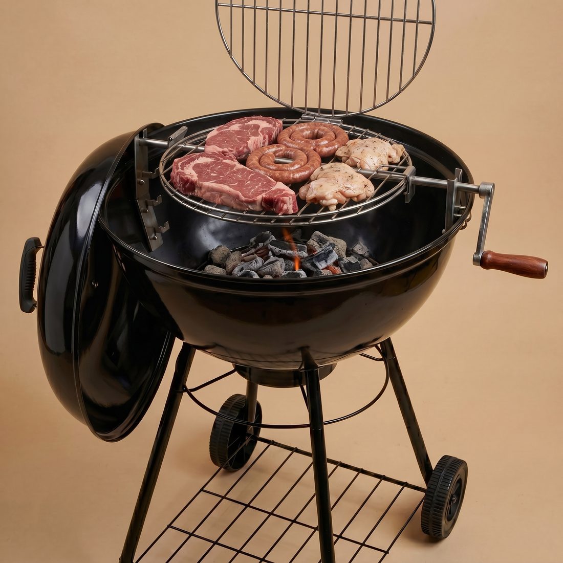 On dispose les grillades entre la grille double-couche
